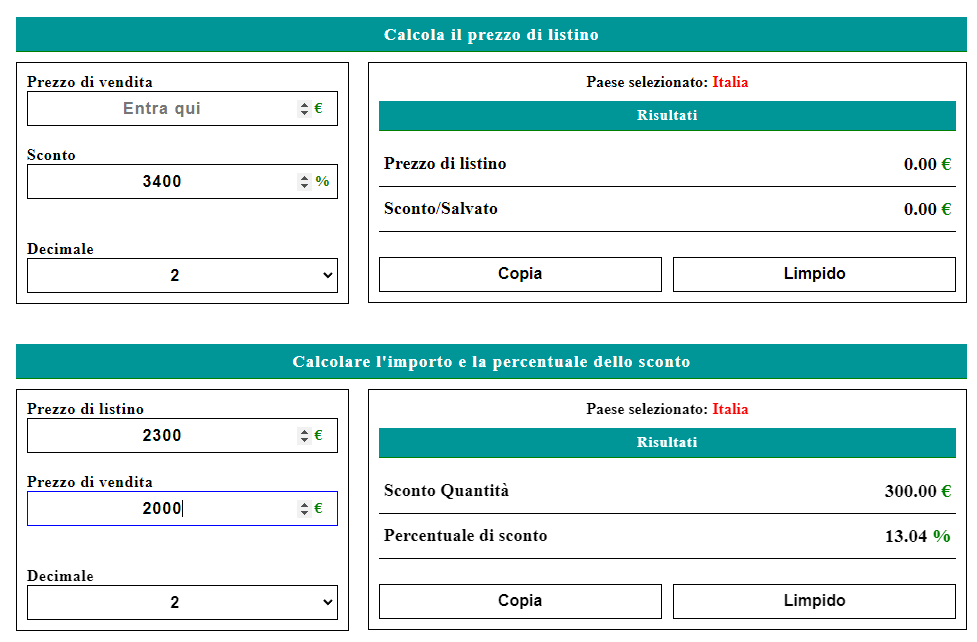 Calcolo Sconto Percentuale